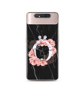 Mermer Çiçekli Harf Tasarım Süper Şeffaf Silikon Telefon Kılıfı Samsung A80 Ö-Ha