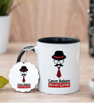 Babaya Özel Hediye Siyah Kupa Bardak Ve Anahtarlık Set