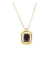 925 Ayar Gümüş Dikdörtgen Taşlı Garnet Kolye (Sarı)