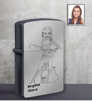 Kişiye Özel Yılbaşı Bayan Karikatürlü Siyah Benzinli Çakmak Model-8