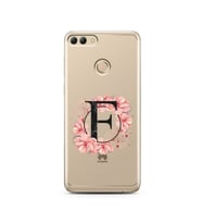 Pembe Çiçekli Harf Tasarım Süper Şeffaf Silikon Telefon Kılıfı Huawei Y9 2018 F-