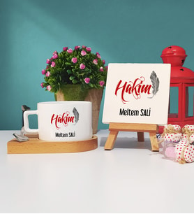 Hakim Ahşap Altlıklı Fincan ve Dekoratif Taş Baskı Seti