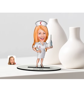 BK Gift Kişiye Özel Hemşire Karikatür Ahşap Biblo  1