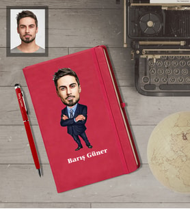 Kişiye Özel Patron Karikatürlü  Kırmızı Defter Kalem Hediye Seti Bay-12