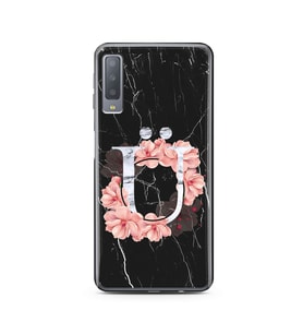 Mermer Çiçekli Harf Tasarım Süper Şeffaf Silikon Telefon Kılıfı Samsung A7 (2017