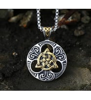 Paslanmaz Çelik Altın Renk Detaylı Triquetra Kelt Viking Kolye