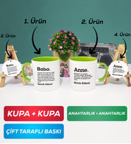 İkili Yeşil Kişiye Özel Baba ve Anne Kupa Bardak Anahtarlık Hediye Seti