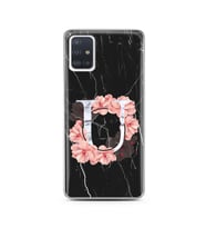 Mermer Çiçekli Harf Tasarım Süper Şeffaf Silikon Telefon Kılıfı Samsung A51 U-Ha