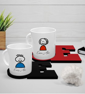BK Gift Kişiye Özel Sevgili İkili Beyaz Kupa ve Harfli Bardak Altlığı Seti - 9
