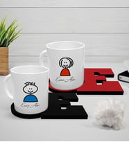 BK Gift Kişiye Özel Sevgili İkili Beyaz Kupa ve Harfli Bardak Altlığı Seti - 9