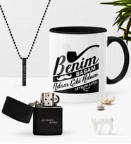 BK Gift Kişiye Özel Benim Babam Adam Gibi Adam Siyah Kupa Benzinli Çakmak Kolye Seti (Model 1)