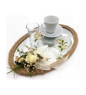 Lora Davet Damat Kahve Fincanı Tepsisi Oval (1 Adet) Beyaz - 54194
