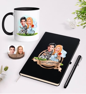 BK Gift Kişiye Özel Yılın En Mükemmel Çifti Karikatürlü Siyah Defter Kalem ve Kupa Seti-68 (Model 1)