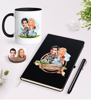 BK Gift Kişiye Özel Yılın En Mükemmel Çifti Karikatürlü Siyah Defter Kalem ve Kupa Seti-68 (Model 1)