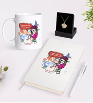 BK Gift Kişiye Özel Resim Öğretmeni Beyaz Kupa Defter Kalem ve İsimli Papatya Kolye Hediye Seti-2 (Model 1)