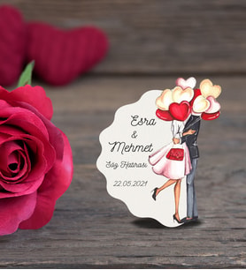 İsme Özel Söz, Kına, Nikah, Nişan, Düğün Hatırası Ahşap Magnet (Beyaz)