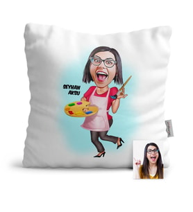 BK Gift Kişiye Özel Ressam Karikatür  Yastık  2