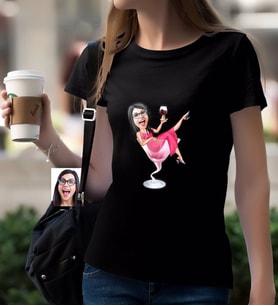 BK Gift Kişiye Özel Bayan Patroniçe Karikatürlü Siyah T-Shirt