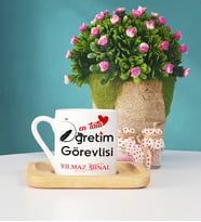 Mesajlı Öğretim Görevlisi Ahşap Altlıklı Türk Kahvesi Fincanı