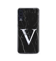 Samsung A50 Siyah Mermer Harf Tasarımlı Telefon Kılıfı V-Harfi 