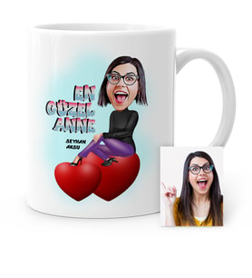 BK Gift Kişiye Özel En Güzel Anne Karikatür Beyaz Kupa Bardak