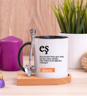 Eş Kelime Anlamı Ahşap Altlıklı Siyah Kupa Bardak