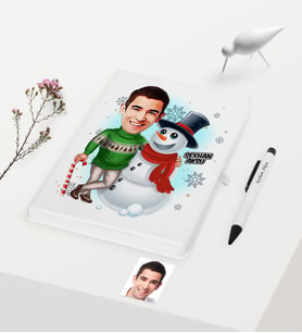 BK Gift Kişiye Özel Yılbaşı Temalı Bay Karikatürlü Beyaz Defter Kalem Seti - 5