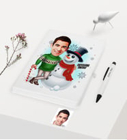 BK Gift Kişiye Özel Yılbaşı Temalı Bay Karikatürlü Beyaz Defter Kalem Seti - 5