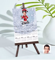 BK Gift Kişiye Özel 15x21 cm Fotoğraf Kartlı Erkek Yeni Yıl Karikatürlü Şövaleli 2024 Takvim -3 (Beyaz)