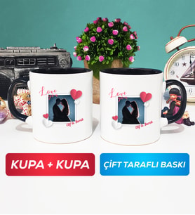 İkili Sevgiliye Sevgililer Günü Hediyesi 7 Kupa Bardak Siyah