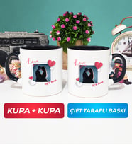 İkili Sevgiliye Sevgililer Günü Hediyesi 7 Kupa Bardak Siyah