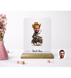 BK Gift Kişiye Özel Rodeocu Karikatürlü Ahşap Standlı Çerçeve (Beyaz)