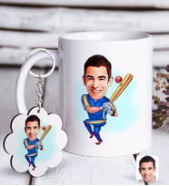 BK Gift Kişiye Özel Erkek Baseball Oyuncusu Karikatürlü Beyaz Kupa ve Anahtarlık Hediye Seti-1 (Model 1)