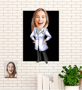 Kişiye Özel Doktor Karikatür Ahşap Tablo