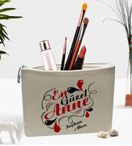 BK Gift Kişiye Özel En Güzel Anne Keten Makyaj Çantası (Bej)