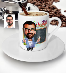 BK Gift Kişiye Özel Bay Kimya Öğretmeni Karikatürlü Türk Kahvesi Fincanı - 1