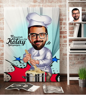 BK Gift Kişiye Özel Bay Chef Karikatür Kanvas Tablo 70x100cm 2