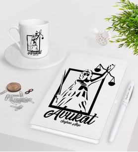 BK Gift Kişiye Özel Avukat Beyaz Defter Kalem Türk Kahvesi Fincanı Seti-16 (Model 1)