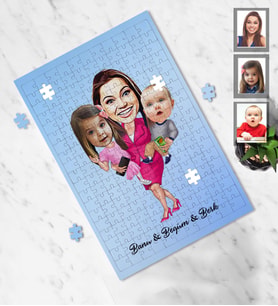 Kişiye Özel Aile Karikatürlü A4 99 Parça Puzzle  Mod-5