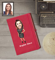 Kişiye Özel Öğretmen Karikatürlü   Kırmızı Defter Bayan-9