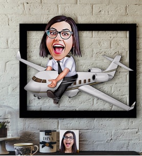 BK Gift Kişiye Özel Bayan Kaptan Pilot Karikatürlü 3D Ahşap Tablo