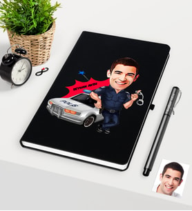 BK Gift Kişiye Özel Bay Trafik Polisi Karikatürlü Siyah Defter Kalem Seti - 1