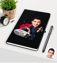 BK Gift Kişiye Özel Bay Trafik Polisi Karikatürlü Siyah Defter Kalem Seti - 1