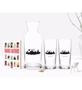 BK Gift Kişiye Özel Renkli Baskılı Nevşehir Tasarımlı Turistik İkili Rakı Bardağı Karaf ve Cep Kitabı Hediye Seti-2 (Model 1)