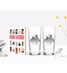 BK Gift Kişiye Özel Renkli Baskılı City Tasarımlı İkili Rakı Bardağı ve Rakı Cep Kitabı Hediye Seti-1 (Model 1)