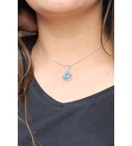 Akuamarin Taşlı Damla Model Oksitli Telkari Gümüş Kolye