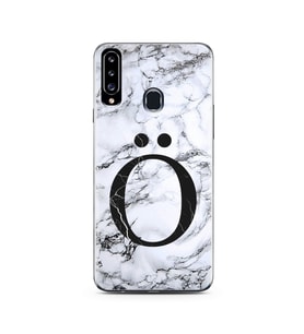 Samsung A20s Beyaz Mermer Harf Tasarımlı Telefon Kılıfı Ö-Harfi 