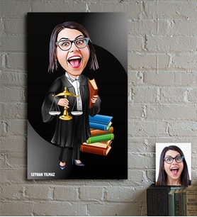 BK Gift Kişiye Özel Bayan Avukat Karikatür Ahşap Tablo - 2