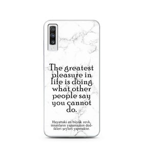 Samsung A70 Beyaz Mermer Söz Tasarımlı Telefon Kılıfı