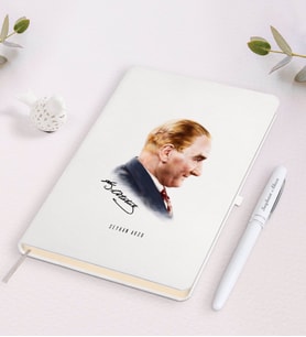 BK Gift Kişiye Özel Atatürk Temalı Beyaz Defter ve Kalem Hediye Seti-11